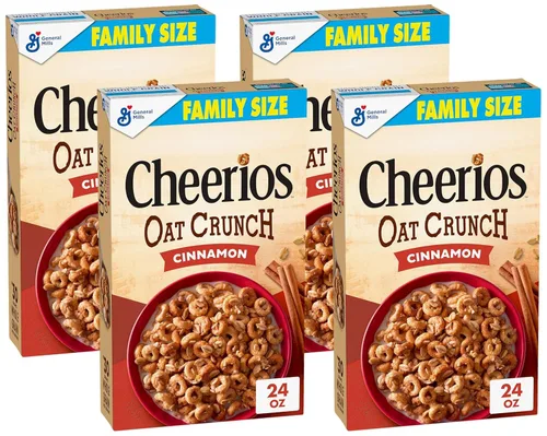 Vista 10 de Cheerios Oat Crunch Cinnamon Cereal de Desayuno, Hecho con Grano Entero, Tamaño Grande, 18.2 oz