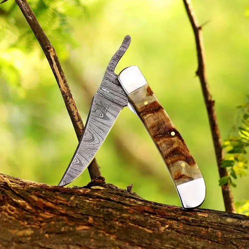 Vista 20 de Hawkbill, cuchillo de bolsillo plegable con hoja de acero, herramientas de utilidad Lineman, mango G10 negro y verde.