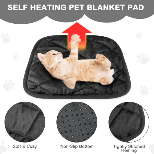 Vista 3 de Paquete de 4 Almohadillas Autocalentables para Gatos, Alfombrilla Autocalentable para Perros que Refleja el Calor Corporal, Almohadilla Térmica Negro