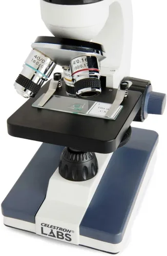 Vista 5 de Celestron Celestron Labs - Microscopio compuesto de cabeza monocular - Aumento de 40-1000x - Etapa mecánica ajustable - Incluye 2 oculares y 10