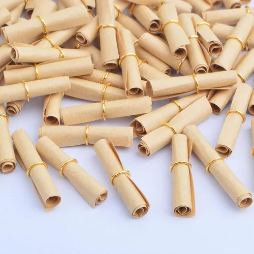 Vista 4 de 100 rollos de papel de mensaje vintage, mini rollos de papel de deseos de la suerte, rollo de papel de mensaje de San Valentín para cumpleaños