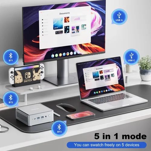 Vista 2 de DC Ratón inalámbrico, 5 en 1 Bluetooth USB C recargable para portátiles, discos y tabletas, compatible con Apple MacBook Pro/Air iPad iMac Sureface