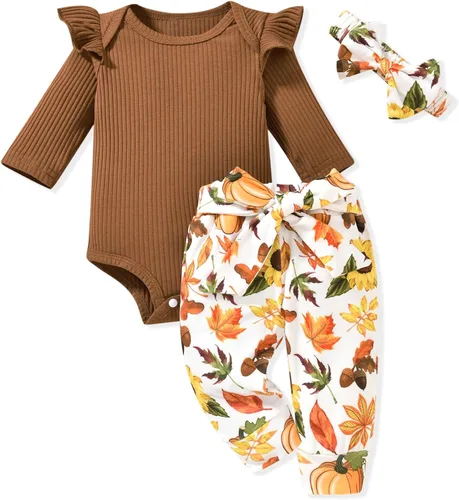 Vista 43 de Aalizzwell Conjunto de mameluco acanalado para bebé recién nacido prematuro para otoño e invierno