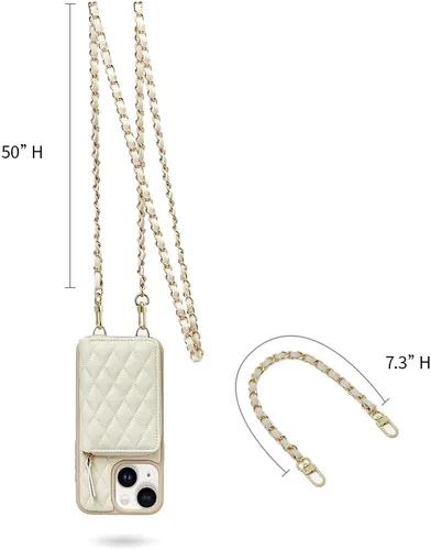 Vista 9 de LAMEEKU Funda tipo cartera diseñada para iPhone 14 con tarjetero y cadena cruzada para mujer, funda RFID a prueba de golpes, compatible con iPhone