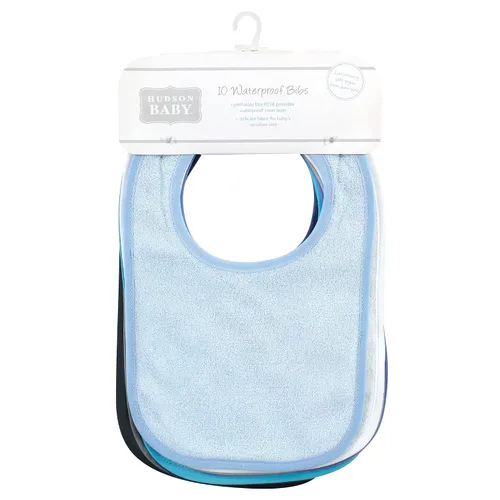 Vista 2 de Hudson Baby Babero unisex de rayón de bambú para bebé con forro impermeable, 10 unidades, azul verde azulado, talla única