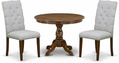 Vista 17 de East West Furniture HBEL3-ABK-35 - Juego de mesa y sillas de cocina de 3 piezas que contiene una mesa de comedor redonda con pedestal y 2 sillas