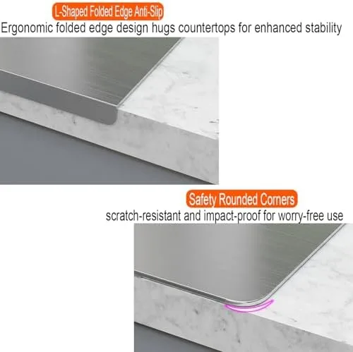 Vista 6 de Stainless Steel Cutting Board with Raised Edge - Durable Kitchen Food Prep & Baking Surface, Easy to Clean, Non-Slip, Perfect for Chopping & Meal