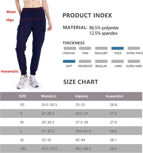 Vista 7 de HARTPOR Pantalones deportivos con forro polar para mujer, pantalones cargo de senderismo, resistentes al agua, pantalones deportivos de invierno