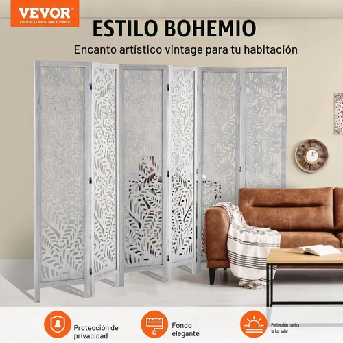 Vista 2 de VEVOR Divisor de habitación de madera, pantalla de privacidad plegable de madera de 6 paneles, divisor de partición tallado para interiores de 66.9