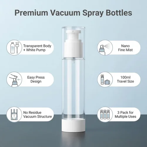 Vista 3 de ericotry 3 botellas vacías sin aire con bomba pulverizadora, pulverizador de vacío de niebla fina, herramienta cosmética portátil recargable