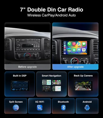 Vista 2 de AINAVI Radio de coche de doble DIN Android de 7" 2+32G estéreo CarPlay/Android Auto, 48B EQ y DSP, 4.1 canales, salidas 240W, SWC/Bluetooth/AM/FM