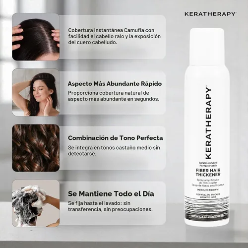 Vista 4 de Keratherapy Spray espesante de fibra con infusión de queratina, marrón medio, 4 onzas líquidas, 4.7 fl oz – Laca para el cabello voluminizadora