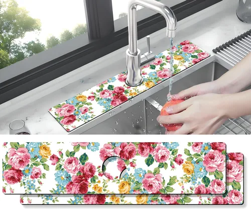 Vista 9 de Tapete protector contra salpicaduras para grifo de fregadero de cocina - 2 piezas, tapete súper absorbente de secado rápido, accesorios