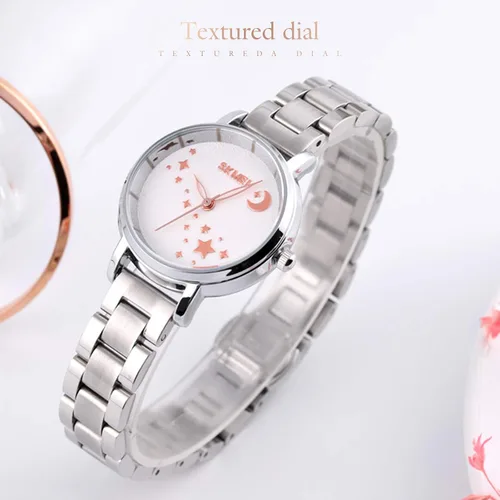 Vista 3 de SKMEI Reloj de mujer rectángulo oro rosa plata acero inoxidable impermeable cuarzo analógico Classic Blanco