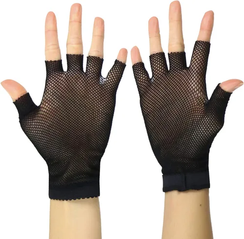 Vista 4 de ToBeInStyle Guantes de red sin dedos para mujer, diseño gótico de Halloween, 80 pies