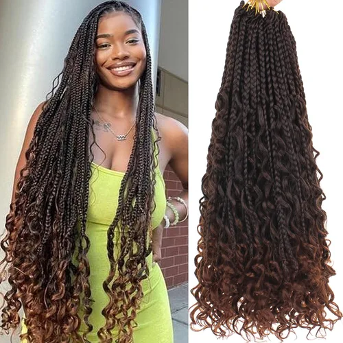 Vista 10 de Unionbeauty - 8 paquetes de trenzas bohemias de diosa en caja, de ganchillo de pelo para mujer negra, 8 pulgadas de trenzas de caja bob bohemias