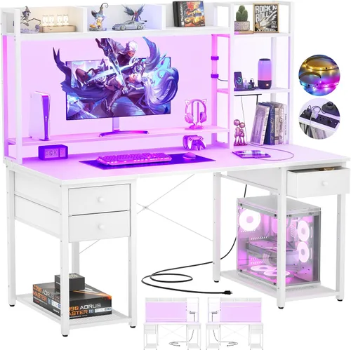 Vista 11 de Aheaplus Escritorio LED para Gaming con Hutch, 47.2'' Estación de Trabajo para Computadora, Negro