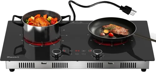 Vista 10 de Placa eléctrica de 2 quemadores con mango de 110 V, 2000 W Shard Power 24 Inch Ceramic Stove Top Countertop Burner, Knob and Touch Control with