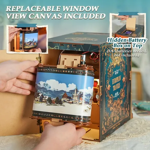 Vista 4 de Tonecheer - Kit de manualidades para rincón de lectura para adultos, maqueta en miniatura de cabina de tren infinito europeo, carruaje vintage