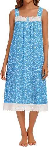 Vista 20 de YOZLY Camisones de algodón para mujer con bordado, sin mangas, con bolsillos S-XXXL