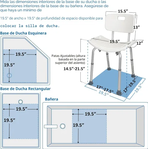 Vista 3 de Vaunn - Silla de ducha ajustable sin herramientas, apta para FSA/HSA, asiento de bañera de hidromasaje con respaldo extraíble