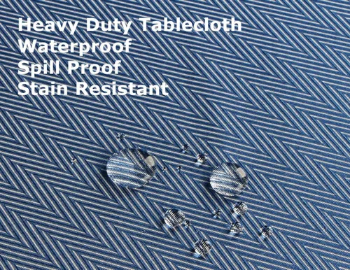 Vista 2 de Tektrum Mantel cuadrado con textura de jacquard de espiga de 70 x 70 pulgadas, impermeable, a prueba de derrames, resistente a las manchas, sin
