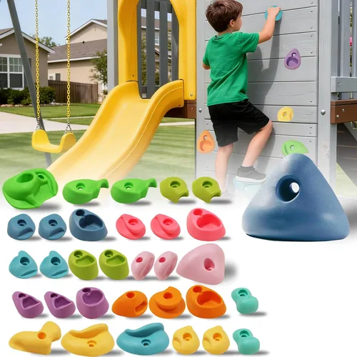 Vista 14 de Juego de 20 soportes de escalada en roca para niños, agarres de pared para escalada en roca, juego de pared para interiores y exteriores, juego