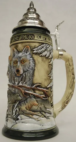 Vista 3 de Cerveza Alemana Stein el poder del lobo Pack Relief Stein jarra de 0,75 litros, taza de cerveza KI 955 0,75L