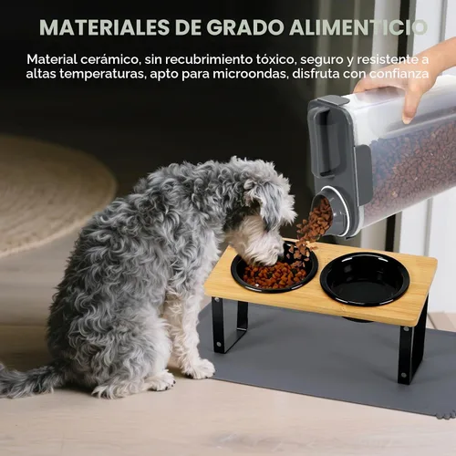 Vista 2 de LEAWALK Tazón de comida para gatos con altura ajustable mejorada Soporte de tazón de comida para perros de cerámica y tazón de alimentación lenta