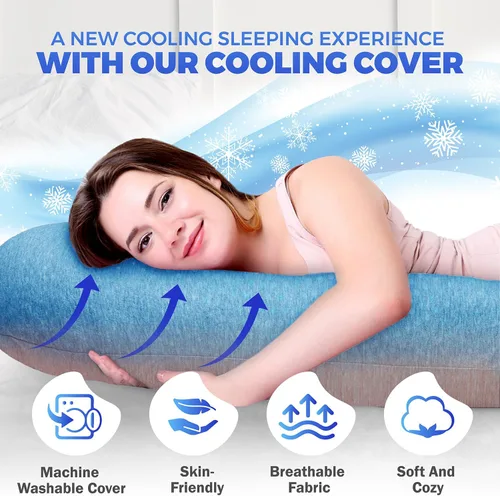 Vista 5 de Almohadas de embarazo para dormir - Almohada de cuerpo completo en forma de V C U con funda extraíble, almohada de maternidad refrescante de 57