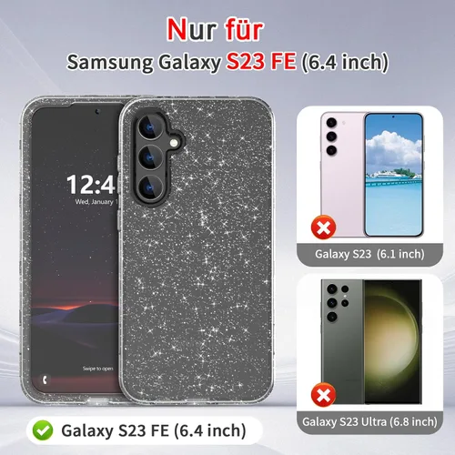 Vista 2 de Funda para Samsung Galaxy S23 FE, funda transparente con purpurina S23 Fe, funda protectora a prueba de golpes, diseñada para Samsung Galaxy S23 FE