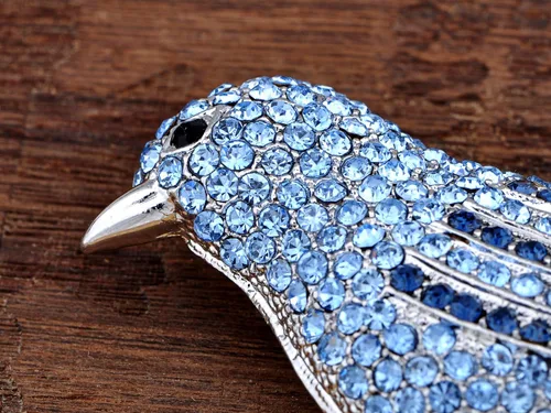 Vista 3 de Alilang Broche colgante de rama de pájaro de diamantes de imitación azul verde brillante tono plateado