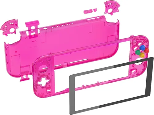 Vista 2 de eXtremeRate Carcasa de repuesto transparente rosa caramelo para Nintendo Switch Lite, carcasa para controlador de mano NSL con protector