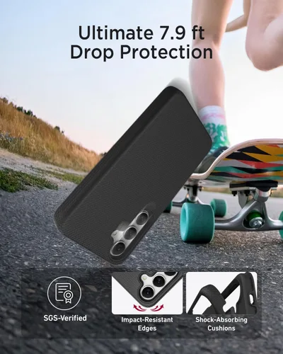 Vista 7 de Miimall Funda delgada y resistente para Samsung Galaxy S25, protección contra caídas de grado militar de 10 pies, agarre antideslizante Negro