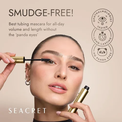 Vista 3 de SEACRET Non-Smudge Tubing Mascara - Dead Sea Mineral Infused, Flake-Free All-Day Wear, Removes with Warm Water, Ophthalmologist Tested, Vegan Black
