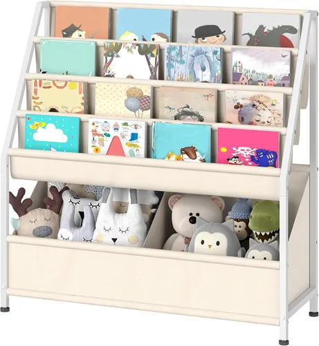 Vista 8 de CHOEZON Estantería para niños, estantería de 4 niveles para niños, organizador de almacenamiento de libros y juguetes de gran capacidad, estante