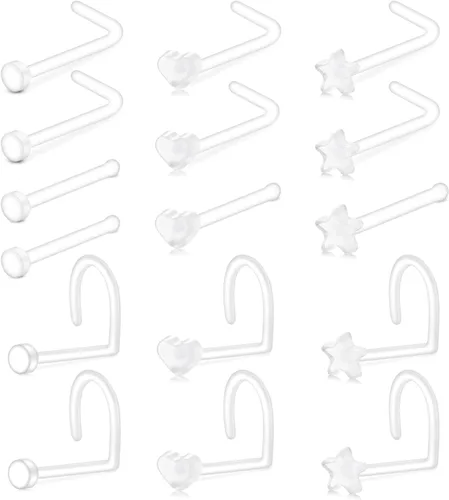 Vista 10 de AVYRING Juego de joyas transparentes para piercing de tabique, retenedores de nariz, labio, lengua, oreja, anillos de nariz transparentes