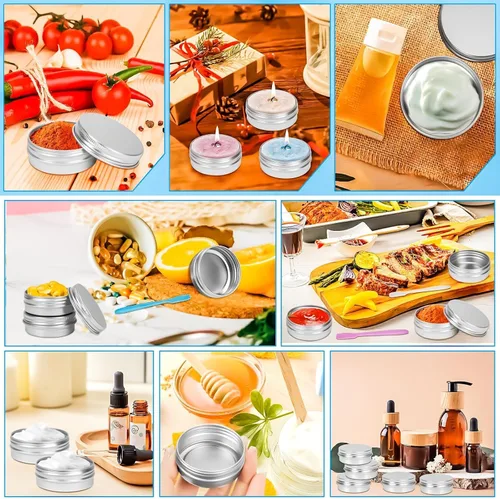 Vista 6 de Paquete de 24 tarros de lata de 1 onza, latas de metal de 1 fl oz, recipientes de lata de aluminio de 1 onza con tapa de tornillo para barras