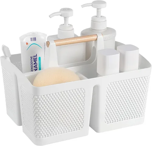 Vista 13 de rejomiik - Cesta portátil para ducha de plástico, organizador de limpieza con asa, organizador de almacenamiento portátil con asa para baño, Negro