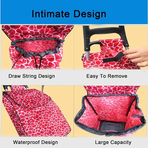 Vista 5 de Bolsa de repuesto para carrito de compras, bolsa plegable de 40 L, bolsa de almacenamiento multifuncional reutilizable, para supermercado, hogar