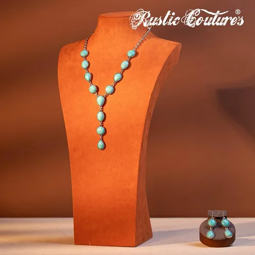 Vista 2 de Rustic Couture's - Juego de collar y aretes con estilo del oeste para mujer