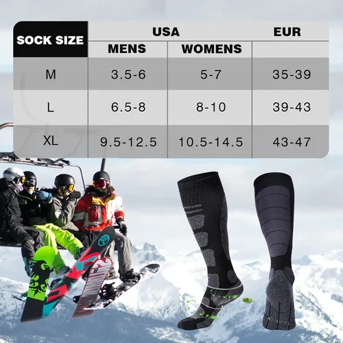 Vista 4 de Calcetines de esquí de lana merina térmica hasta la rodilla para invierno, snowboard, deportes, hombres y mujeres, caza