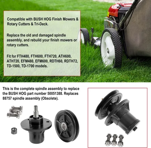 Vista 5 de Kit completo de ensamblaje de eje 50051388, piezas de repuesto y polea de tracción 50074053 con todos los accesorios. Compatible con Bush Hog RDTH