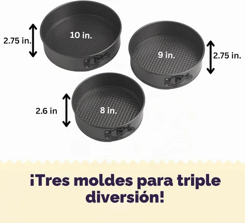 Vista 2 de Wilton Gold - Juego de sartenes antiadherentes sin PFAS, 8, 9, 10 pulgadas