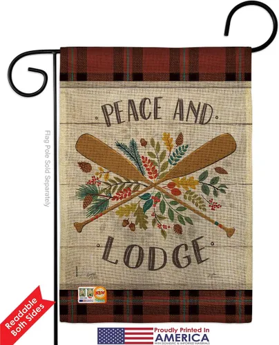 Vista 2 de Bandera de arpillera para jardín de la paz y la cabaña del lago, alce, vida silvestre, aventura, bosque, pequeño regalo decorativo para patio