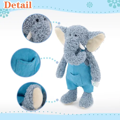 Vista 4 de Animales de peluche de elefante azul suave de 16 pulgadas para niños y niñas, juguetes de peluche de elefante de peluche de punto para bebés recién