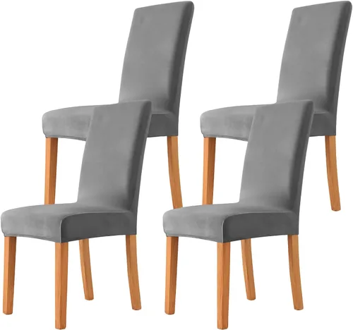 Vista 41 de Velvet Chair Covers Beige Gray, Stretch Dining Room Chair Covers 2 Pack, Super Fit Dining Chairs Slipcovers Spandex Washable Kitchen Parson Chair