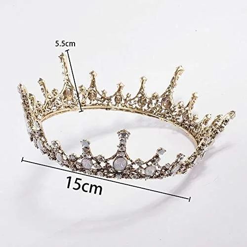 Vista 6 de hair jewelry crown tiaras for women Retro Baroque Crystal Round Tiaras Crowns Princess Diadem Coronal Headpiece Women Bride Wedding Hair Jewelry
