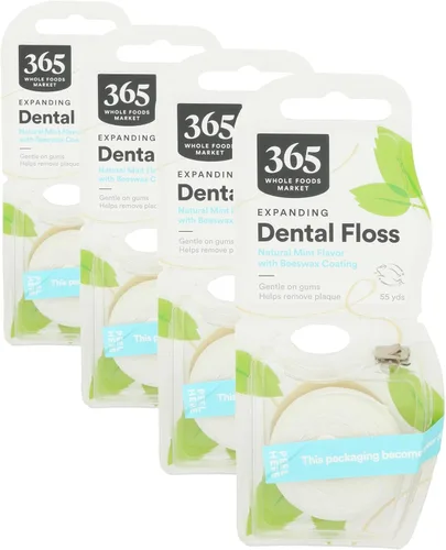 Vista 7 de 365 by Whole Foods Market, Hilo dental expandible, sabor a menta natural con revestimiento de cera de abejas, 55 yardas