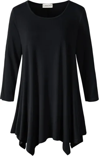 Vista 36 de LARACE - Camisa de talla extragrande para mujer, camisa tipo túnica con manga 3/4, ajuste holgado, ropa básica para mujer 2-negro_cuadros